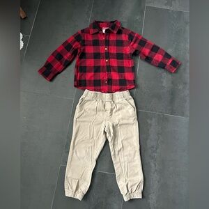 Wrangler Red and Black Plaid Shirt with Tan Pants, Size 3T, Boys